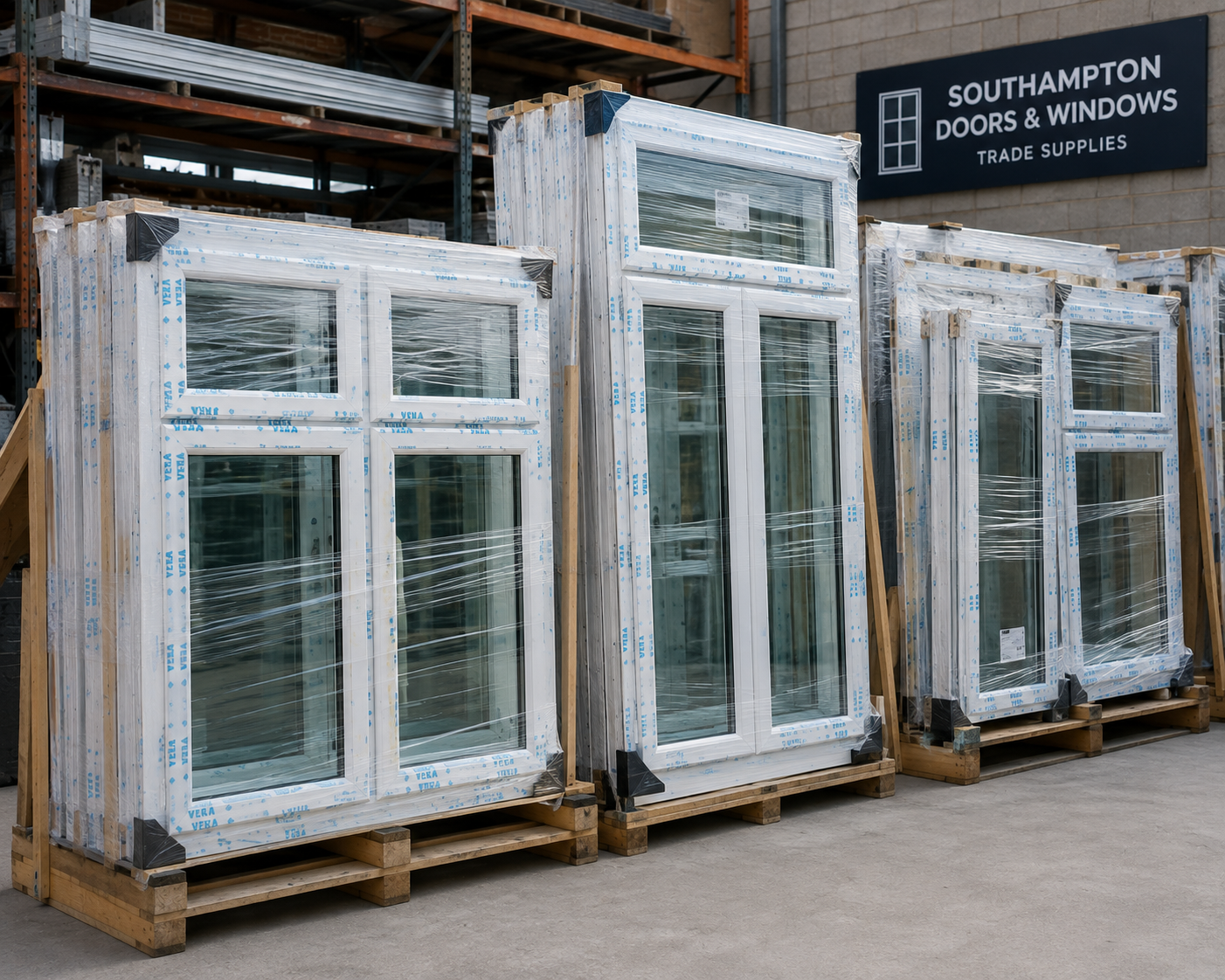 Wrapped window units protected and ready for collection or installation